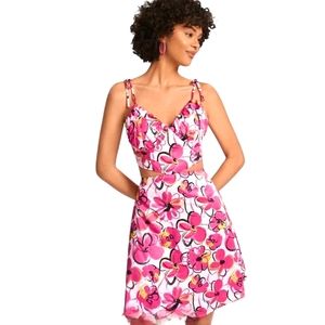 NWT Pink floral summer halter top dress, flared hem med to large